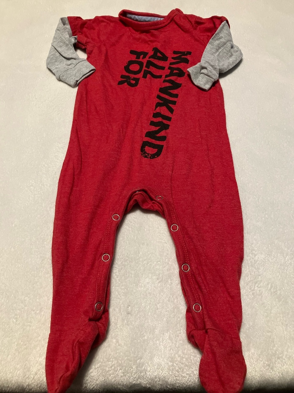 Red Footed One-Piece Pajamas with Grey Sleeves